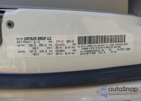 2012 Dodge Grand Caravan Se/Avp из США, поврежденный, VIN 2C4RDGBG2CR420156